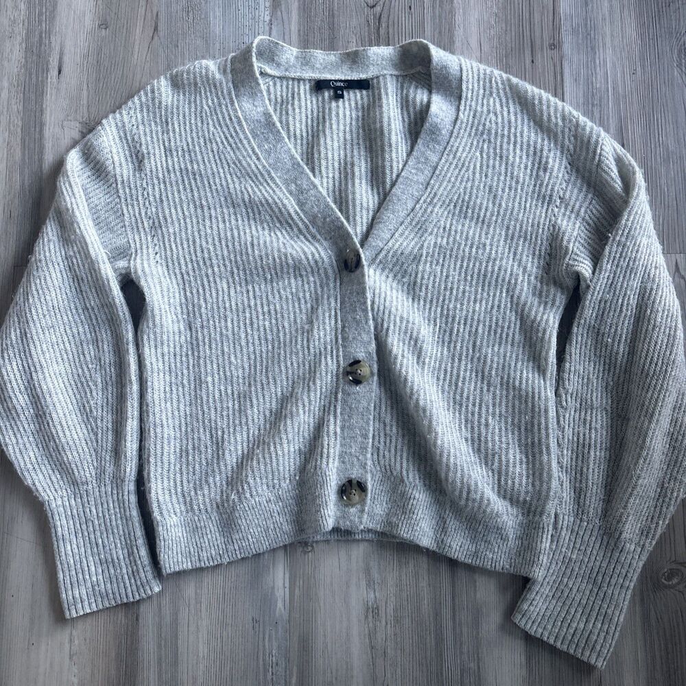 Quince Chunky Oversized Gray Sweater Button Cardigan Alpaca Wool Blend Small